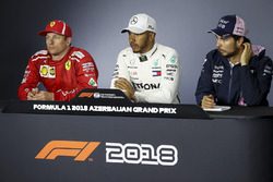 Kimi Raikkonen, Ferrari, Lewis Hamilton, Mercedes-AMG F1 and Sergio Perez, Force India in the Press Conference