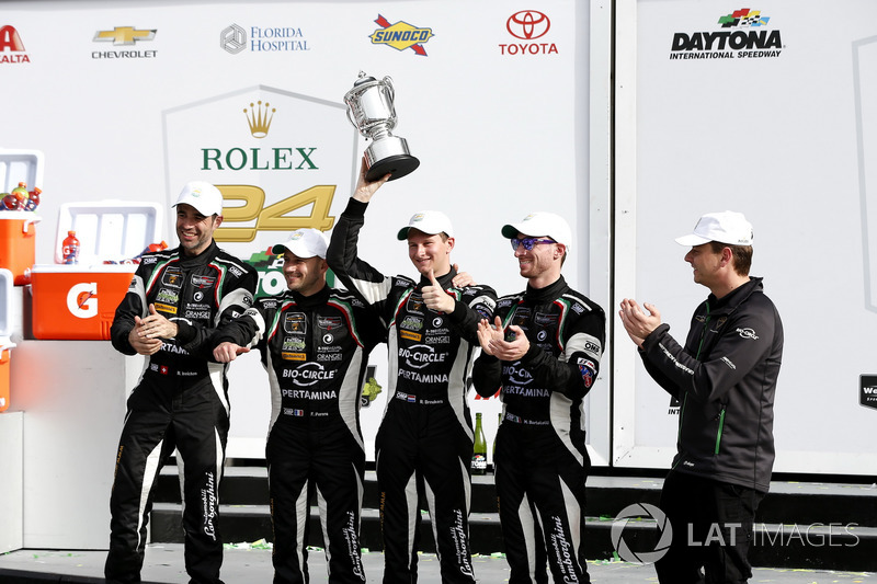 Victory lane, Winner GTD: #11 GRT Grasser Racing Team Lamborghini Huracan GT3: Rolf Ineichen, Mirko 