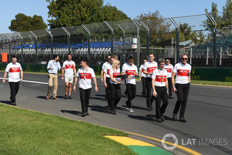 Charles Leclerc, Alfa Romeo Sauber F1 Team walks the track with the team