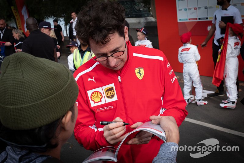 Mattia Binotto, Team Principal Ferrari signs autographs for the fans