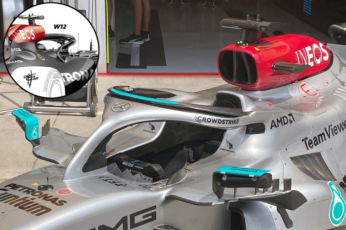 L'Halo della Mercedes W13 dotato del doppio soffiaggio nel diadema superiore  