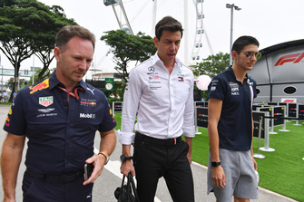 Christian Horner, Red Bull Racing Team Principal, Toto Wolff, Direttore del Motorsport, Mercedes AMG F1 ed Esteban Ocon, Racing Point Force India F1 Team