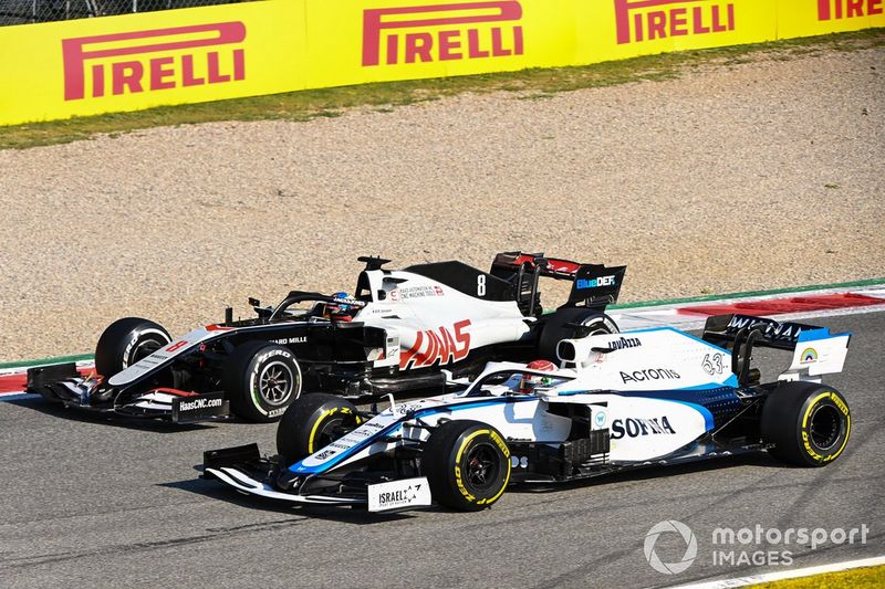 Romain Grosjean, Haas VF-20, George Russell, Williams FW43 