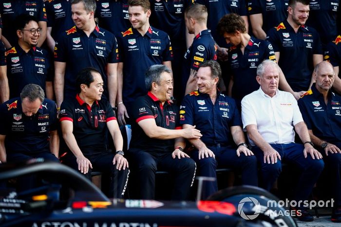 Toyoharu Tanabe, Director Técnico de F1, Honda, Masashi Yamamoto, Director General, Honda Motorsport, Christian Horner, Director de Equipo, Red Bull Racing, Helmut Marko, Consultor, Red Bull Racing y Adrian Newey, Director Técnico, Red Bull Racing 