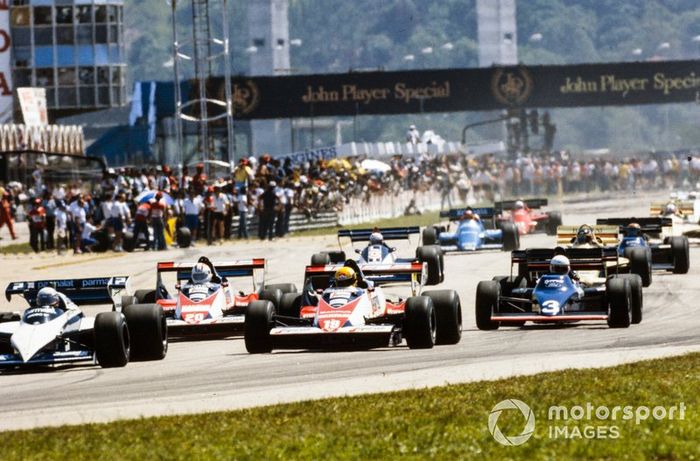 Ayrton Senna, Toleman TG183B Hart, Teo Fabi, Brabham BT53 BMW, Johnny Cecotto, Toleman TG183B Hart, Martin Brundle, Tyrrell 012 Ford, and Thierry Boutsen, Arrows A6 Ford