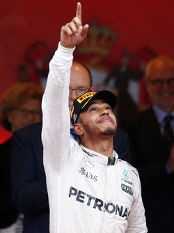 Race winner Lewis Hamilton, Mercedes AMG F1 celebrates on the podium