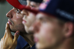 Carlos Sainz Jr., Scuderia Toro Rosso with Daniil Kvyat, Scuderia Toro Rosso and Max Verstappen, Red Bull Racing in the FIA Press Conference