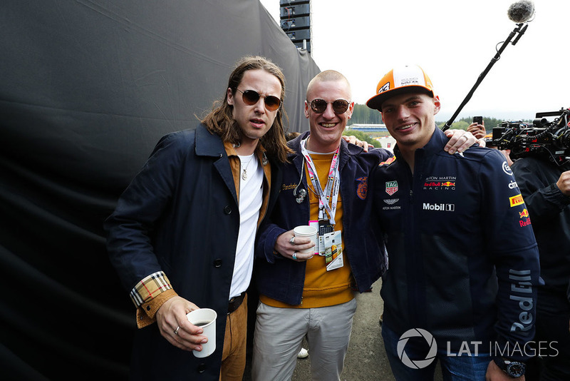 Members of the band Jungle with Max Verstappen, Red Bull Racing