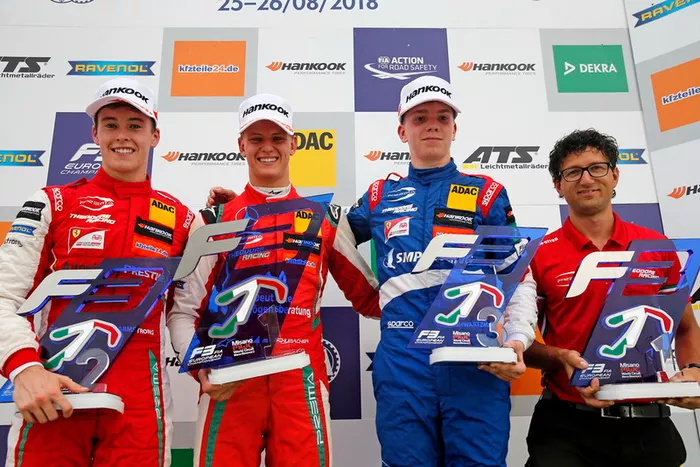 Podium: Race winner Mick Schumacher, PREMA Theodore Racing Dallara F317 - Mercedes-Benz, second place Marcus Armstrong, PREMA Theodore Racing Dallara F317 - Mercedes-Benz, third place Robert Shwartzman, PREMA Theodore Racing Dallara F317 - Mercedes-Benz