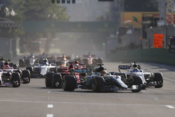Lewis Hamilton, Mercedes AMG F1 W08, Felipe Massa, Williams FW40, passes Sebastian Vettel, Ferrari SF70H, ahead of Sebastian Vettel, Ferrari SF70H, Esteban Ocon, Sahara Force India F1 VJM10 and Kimi Raikkonen, Ferrari SF70H