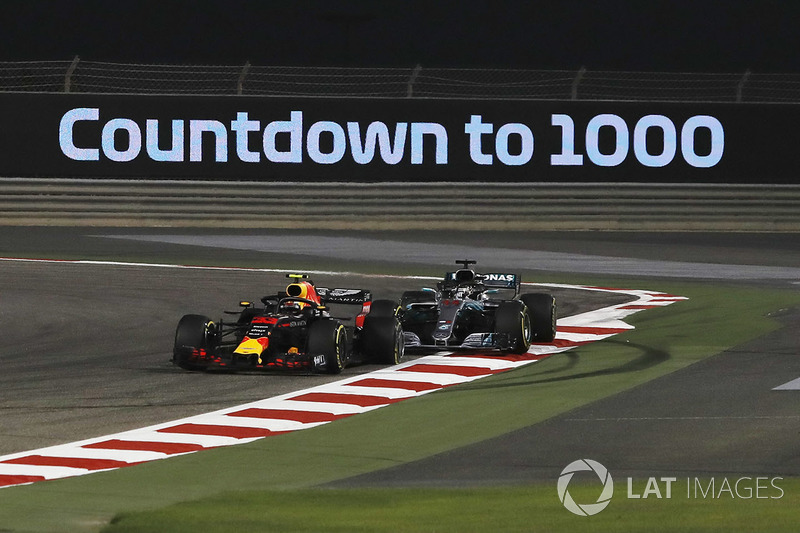 Max Verstappen, Red Bull Racing RB14 and Lewis Hamilton, Mercedes-AMG F1 W09 EQ Power+ collide