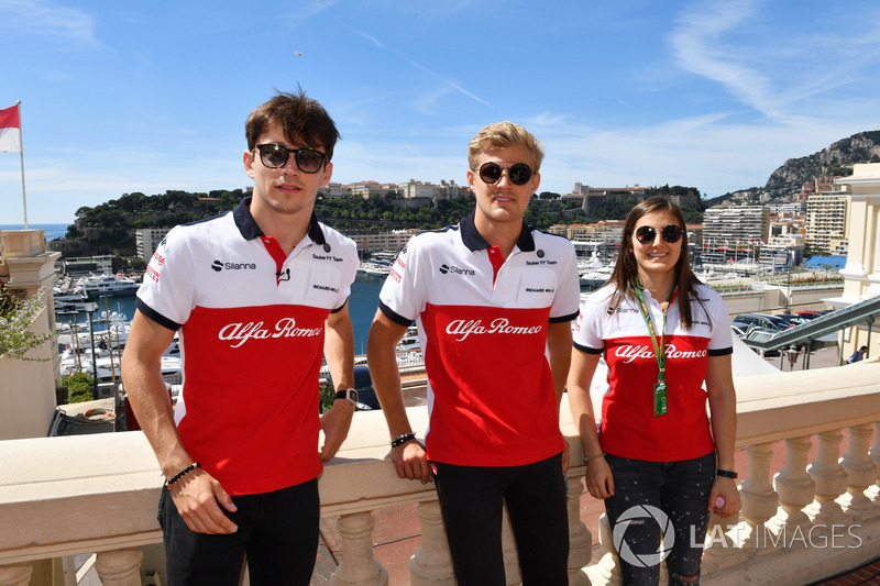 Charles Leclerc, Sauber, Marcus Ericsson, Sauber and Tatiana Calderon, Sauber Test Driver