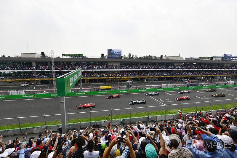 Sebastian Vettel, Ferrari SF70H leads at the start of the race