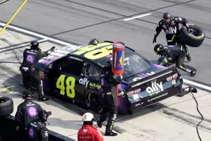 Jimmie Johnson, Hendrick Motorsports, Chevrolet Camaro Ally, makes a pit stop