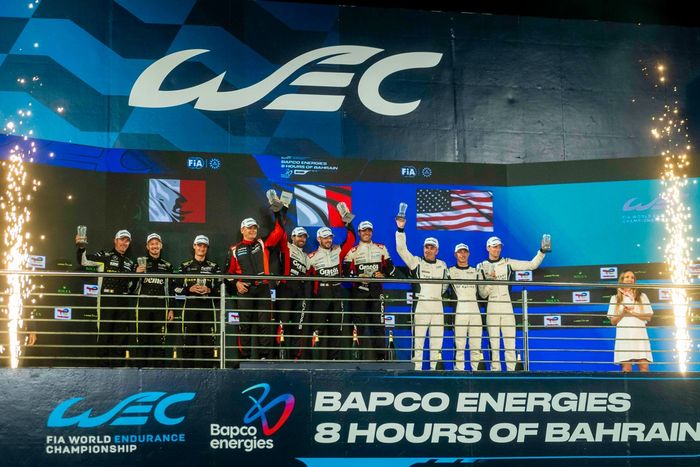 #87 Akkodis ASP Team Lexus RC F LMGT3: Petru Umbrarescu, Clemens Schmid, Jose María Lopez, #61 Iron Lynx Mercedes-AMG LMGT3: Martin Berry, Lin Hodenius, Maxime Martin, #27 Heart Of Racing Team Aston Martin Vantage AMR LMGT3: Ian James, Zacharie Robichon,