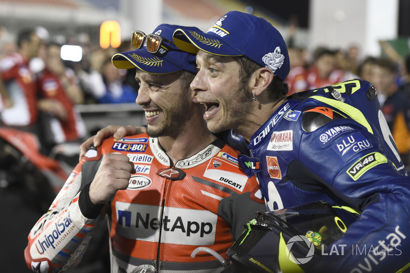 Le vainqueur Andrea Dovizioso, Ducati Team, le troisième Valentino Rossi, Yamaha Factory Racing