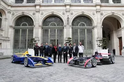 Loic Duval; Jérone D'ambrosio; Alejandro Agag, Formula E CEO; Alain Prost, Anne Hidalgo, Major of Pa