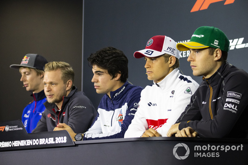 Brendon Hartley, Scuderia Toro Rosso, Kevin Magnussen, Haas F1 Team, Lance Stroll, Williams Racing, Marcus Ericsson, Sauber and Stoffel Vandoorne, McLaren in the press conference
