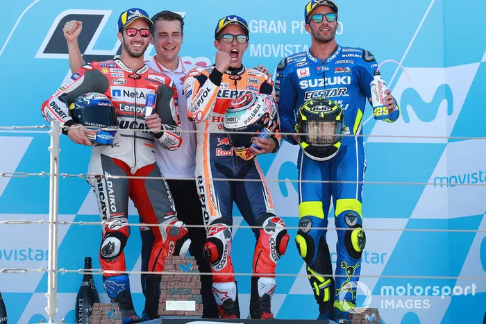 Podio: 1º Marc Márquez, 2º Andrea Dovizioso, 3º Andrea Iannone