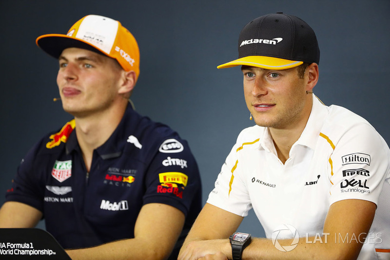 Stoffel Vandoorne, McLaren, et Max Verstappen, Red Bull Racing, en conférence de presse