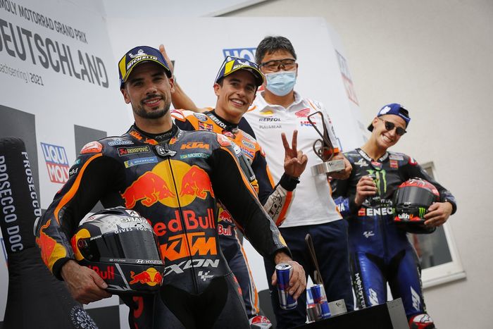 Podio: ganador de la carrera Marc Márquez, Equipo Repsol Honda, segundo lugar Miguel Oliveira, Red Bull KTM Factory Racing, tercer lugar Fabio Quartararo, Yamaha Factory Racing
