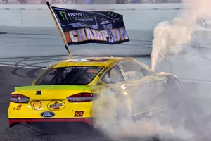 Joey Logano, Team Penske, Ford Fusion Shell Pennzoil celebrates his championship win with a burnout