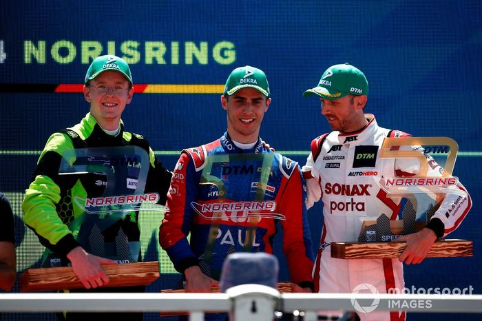 Podium: Race winner Thomas Preining, KuS Team Bernhard, second place Dennis Olsen, SSR Performance, third place Rene Rast, Team ABT Sportsline