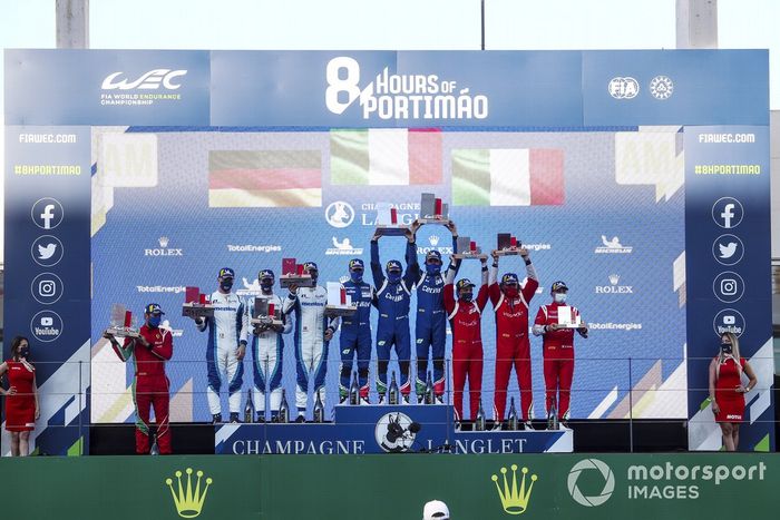 Podio LM GTE Am: #56 Team Project 1 Porsche 911 RSR - 19: Egidio Perfetti, Matteo Cairoli, Riccardo Pera, #47 Cetilar Racing Ferrari 488 GTE EVO: Roberto Lacorte, Giorgio Sernagiotto, Antonio Fuoco, #54 AF Corse Ferrari 488 GTE EVO: Thomas Flohr, Francesco Castellacci, Giancarlo Fisichella 