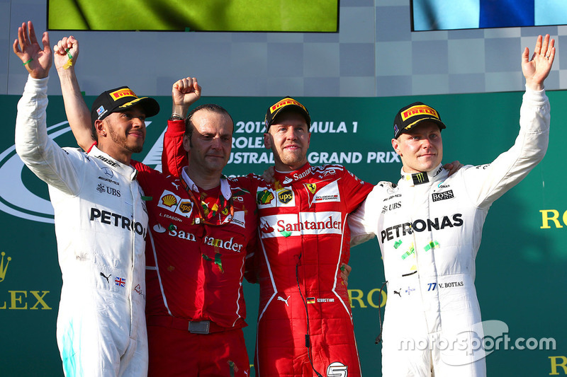 Sebastian Vettel, Ferrari; Lewis Hamilton, Mercedes AMG F1; Valtteri Bottas, Mercedes AMG F1