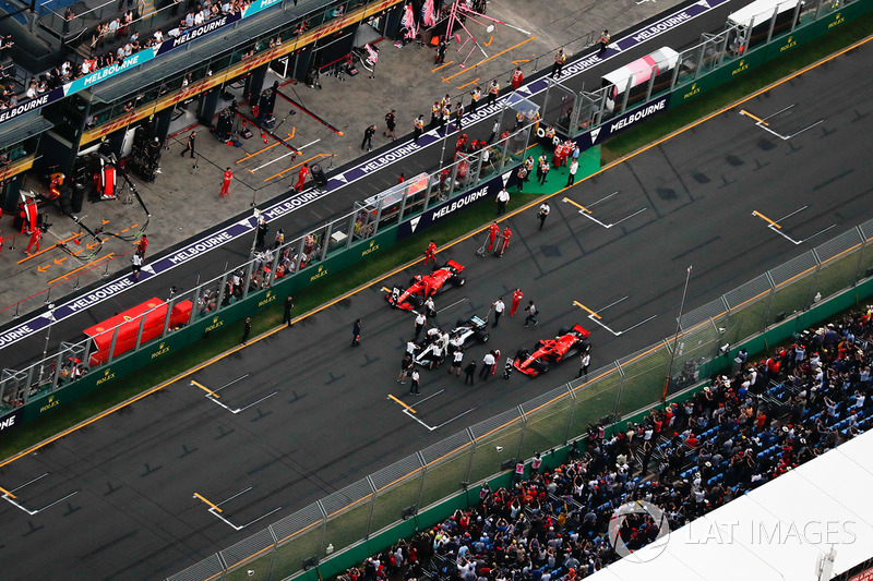 Parc Ferme on the grid after qualifying after Lewis Hamilton, Mercedes AMG F1 W09, takes pole positi