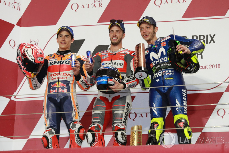 Podium: tweede plaats Marc Marquez, Repsol Honda Team, racewinnaar Andrea Dovizioso, Ducati Team, de