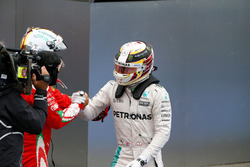 Race winner Lewis Hamilton, Mercedes AMG F1 celebrates in parc ferme with Sebastian Vettel, Ferrari