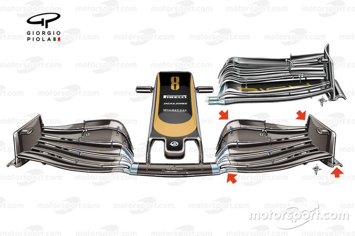 Detalle del alerón delantero VF-19 de Haas