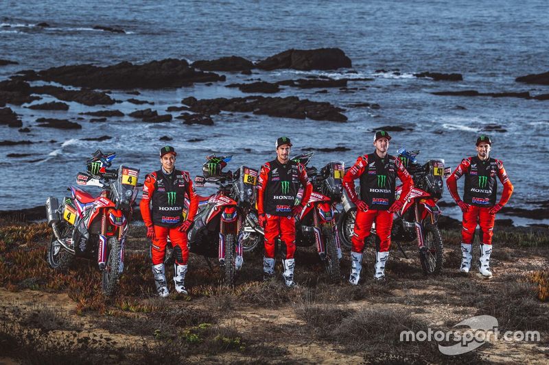 #1 Monster Energy Honda Team: Ricky Brabec, #4 Monster Energy Honda Team: Jose Ignacio Cornejo Florimo, #47 Monster Energy Honda Team: Kevin Benavides, #88 Monster Energy Honda Team: Bort Joan Barreda