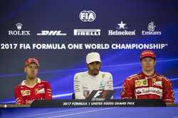 Race winner Lewis Hamilton, Mercedes AMG F1, second place Sebastian Vettel, Ferrari, third place Kimi Raikkonen, Ferrari