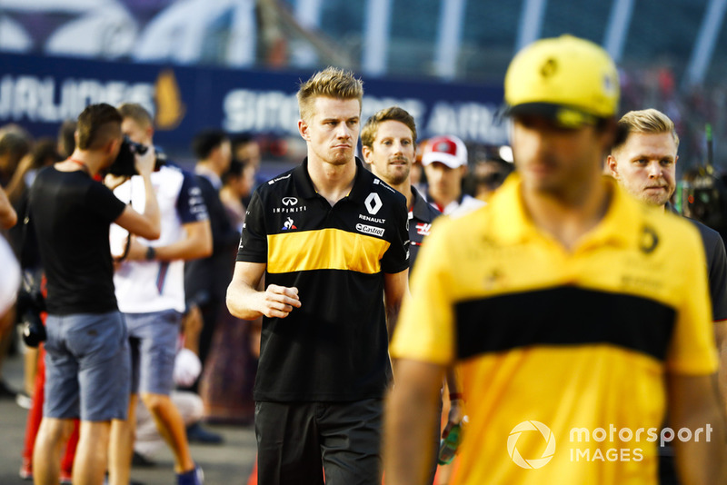 Nico Hulkenberg, Renault Sport F1 Team, Carlos Sainz Jr., Renault Sport F1 Team, Romain Grosjean, Haas F1 Team, y Kevin Magnussen, Haas F1 Team