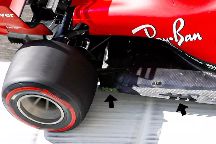 Detalle del fondo plano del coche de Charles Leclerc, Ferrari SF1000