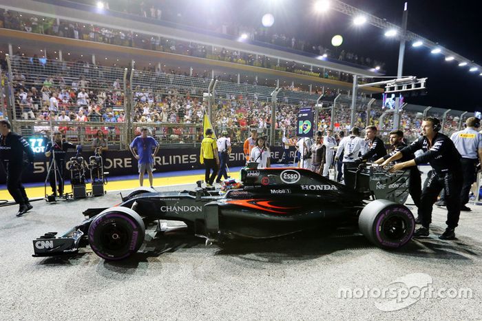 Fernando Alonso, McLaren MP4-31 en la parrilla