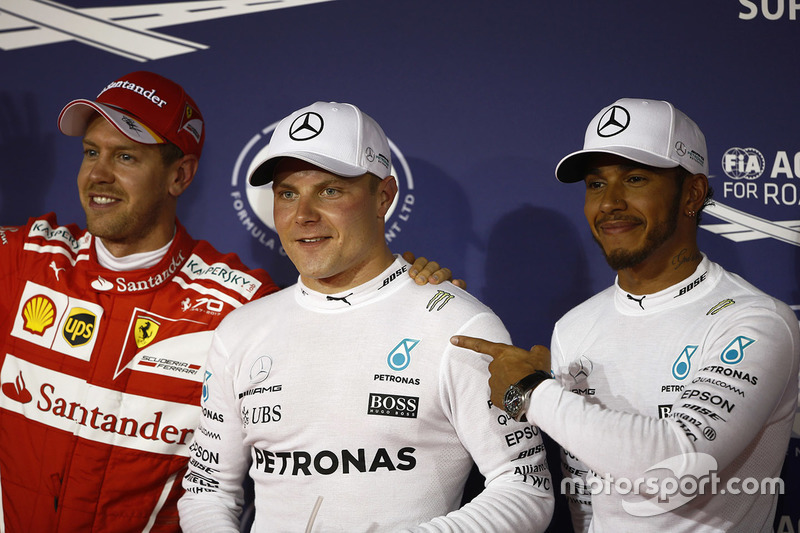 Polesitter: Valtteri Bottas, Mercedes AMG, second place Lewis Hamilton, Mercedes AMG, third place Sebastian Vettel, Ferrari