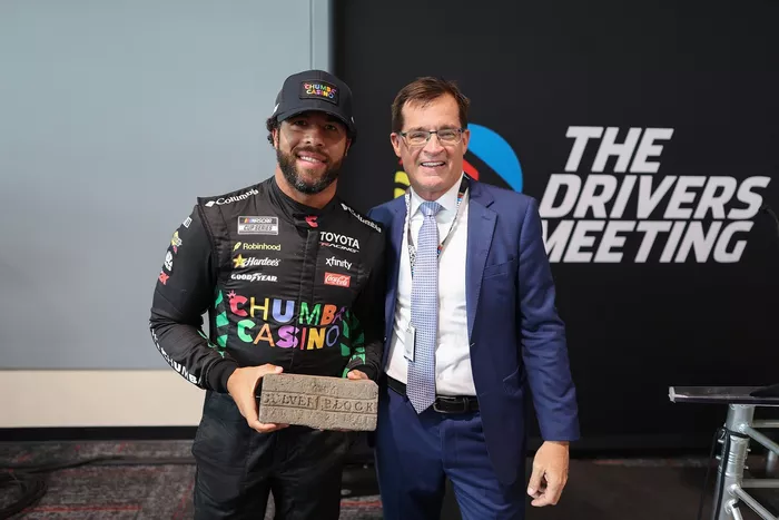 Bubba Wallace, 23XI Racing, Indianapolis Motor Speedway president, J. Douglas Boles