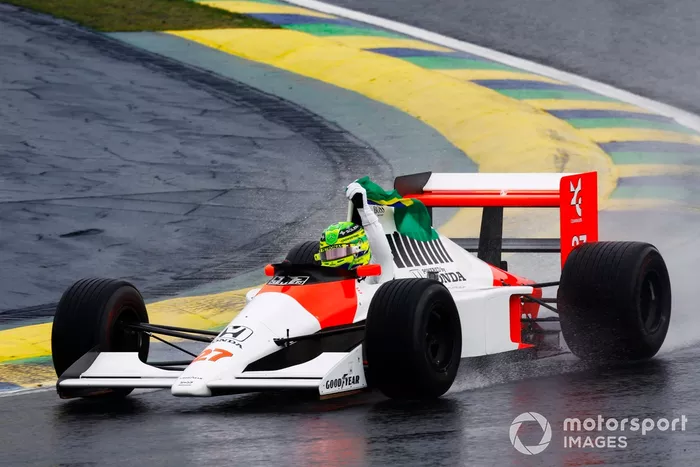 Lewis Hamilton drives Ayrton Senna's McLaren MP4/5B