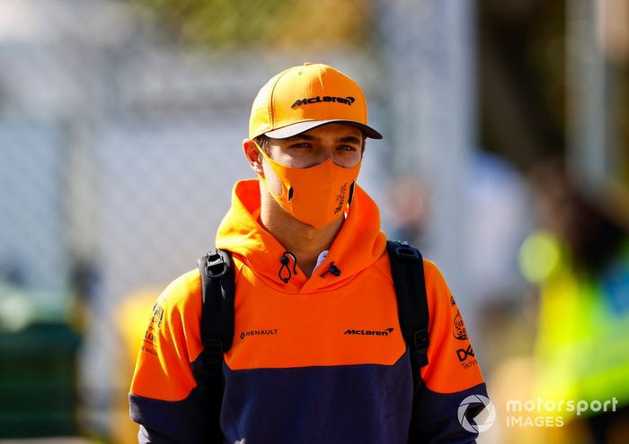 Lando Norris, McLaren, walks the tracks