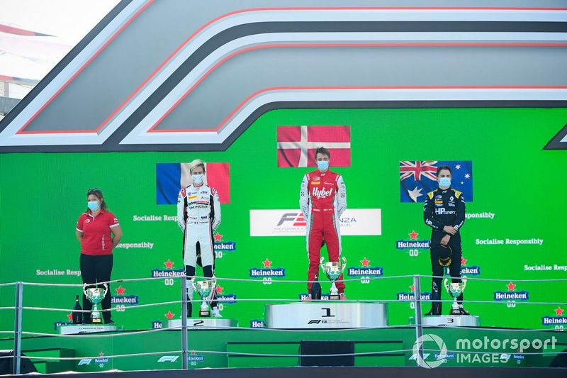 Theo Pourchaire, ART Grand Prix, Frederik Vesti, Prema Racing y Oscar Piastri, Prema Racing