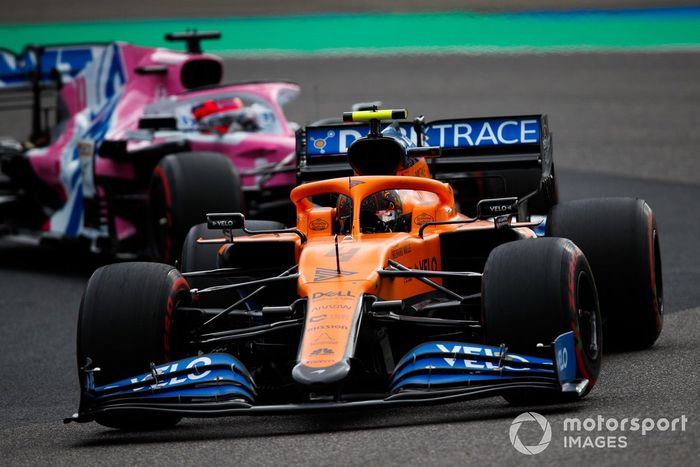 Lando Norris, McLaren MCL35, Sergio Pérez, Racing Point RP20