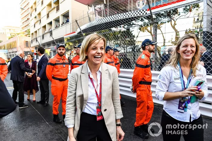 Susie Wolff, Team Principal, Venturi Formula E celebrates a podium in parc ferme