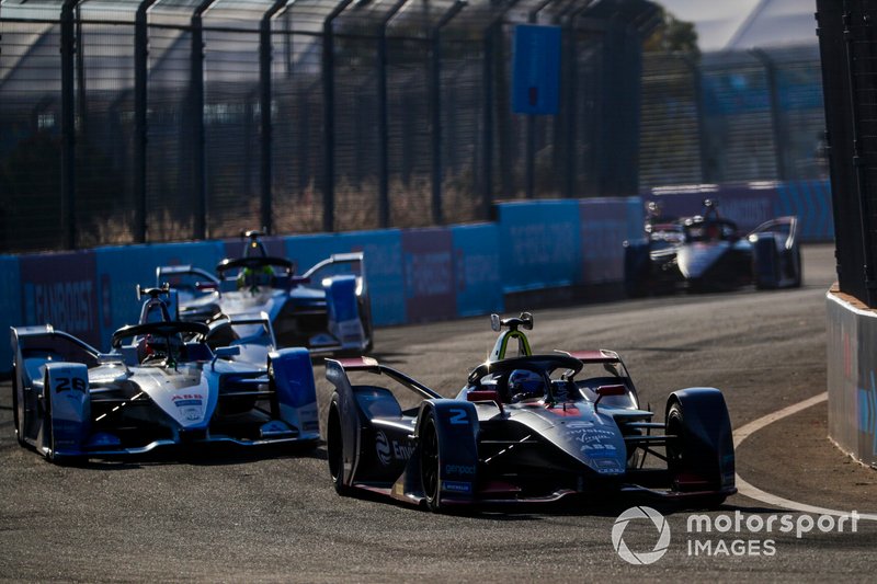 Sam Bird, Envision Virgin Racing, Audi e-tron FE05, Antonio Felix da Costa, BMW I Andretti Motorsports, BMW iFE.18, Alexander Sims, BMW I Andretti Motorsports, BMW iFE.18