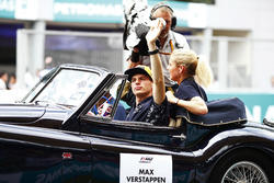 Max Verstappen, Red Bull Racing, is filmed waving on the drivers parade