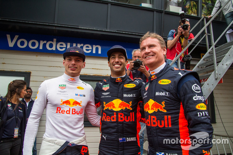 Max Verstappen, Daniel Ricciardo et David Coulthard lors des Jumbo Racing Days