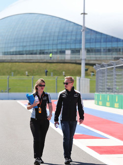 Nikita Mazepin, Sahara Force India F1 Team Development Driver walks the circuit with Bernadette Coll
