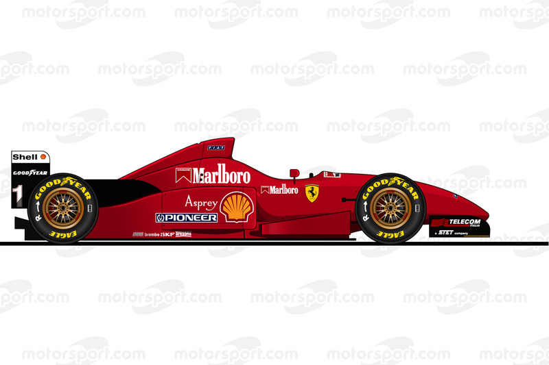 La Ferrari F310 pilotée par Michael Schumacher en 1996<br/> Reproduction interdite, exclusivité Moto